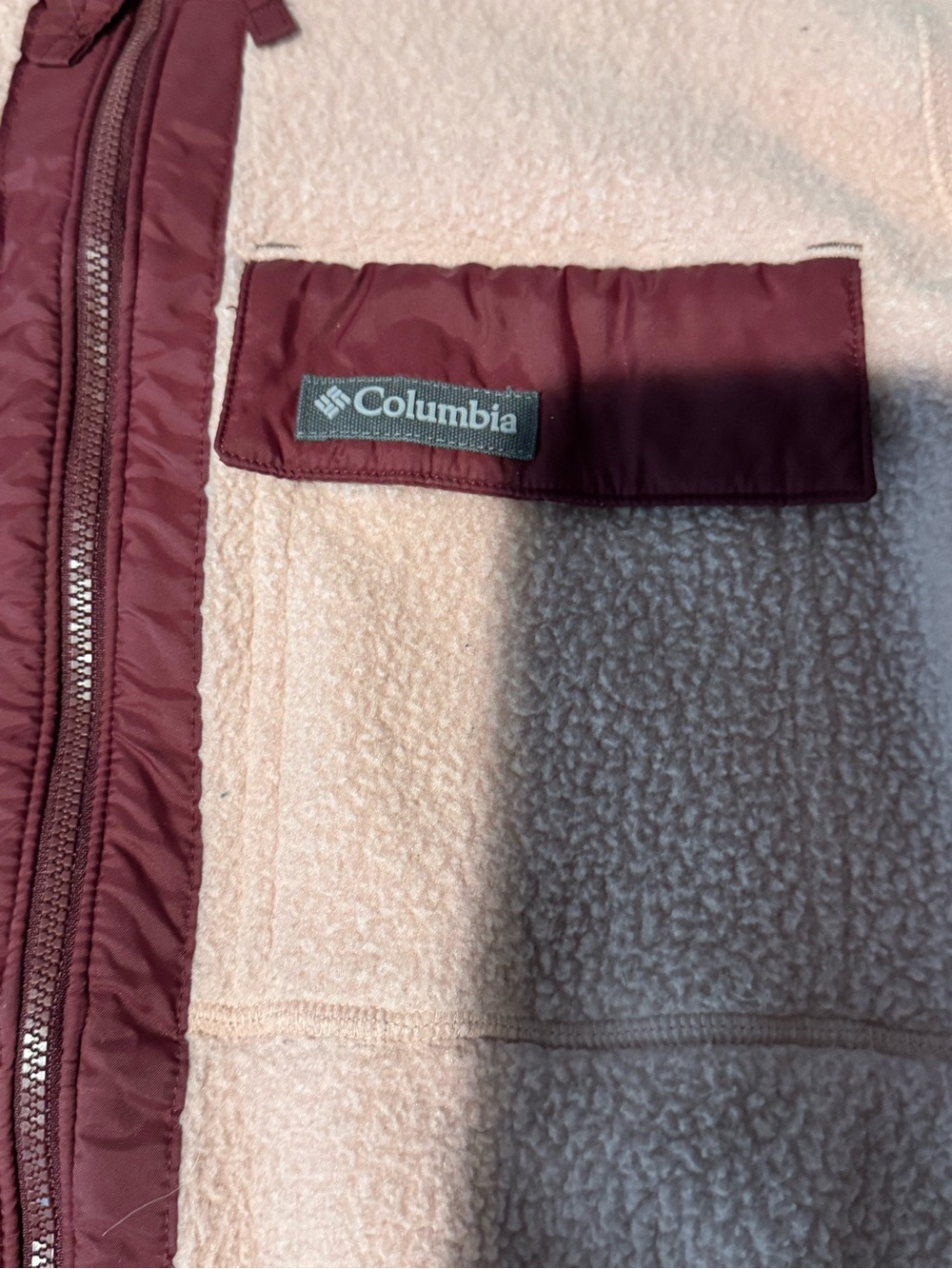 Columbia Pink Teddy Fleece Jacket with Burgundy Trim - Picture 2 of 6